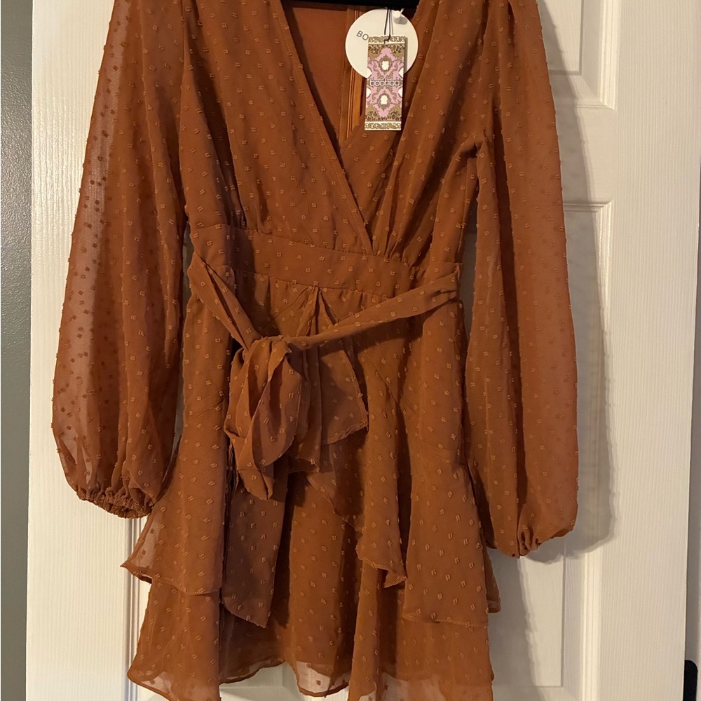 Boohoo Rust Long Sleeve Dress